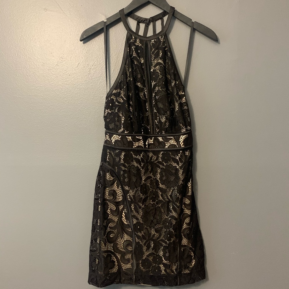 Bebe black lace deep v dress